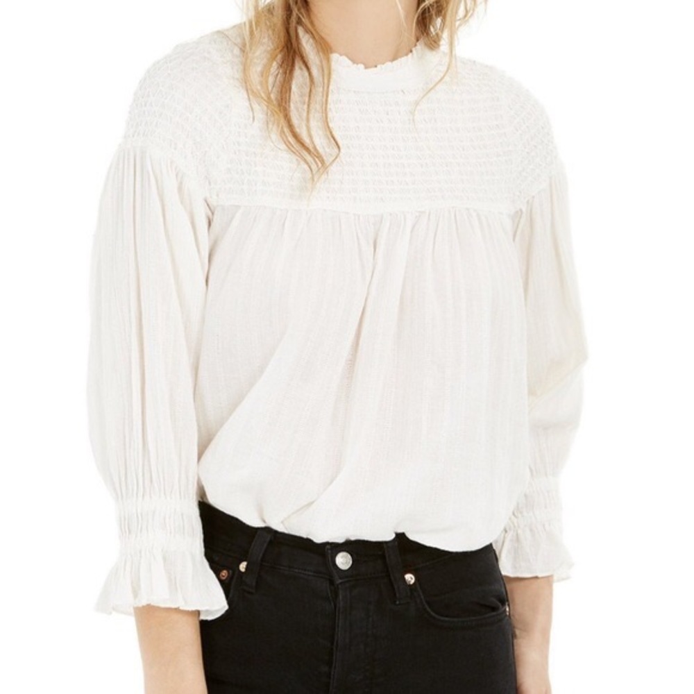 Free People Mila Smocked Yoke Tunic Top in Ivory